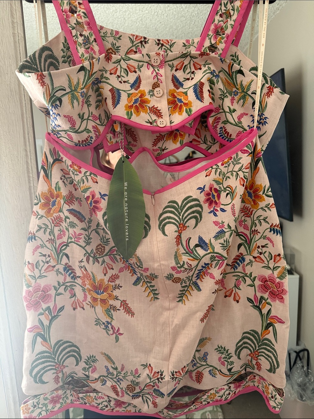 🦜 Anthropologie Farm Rio Delicate Forest Pink Floral Cut Out Dress XL - Picture 13 of 13